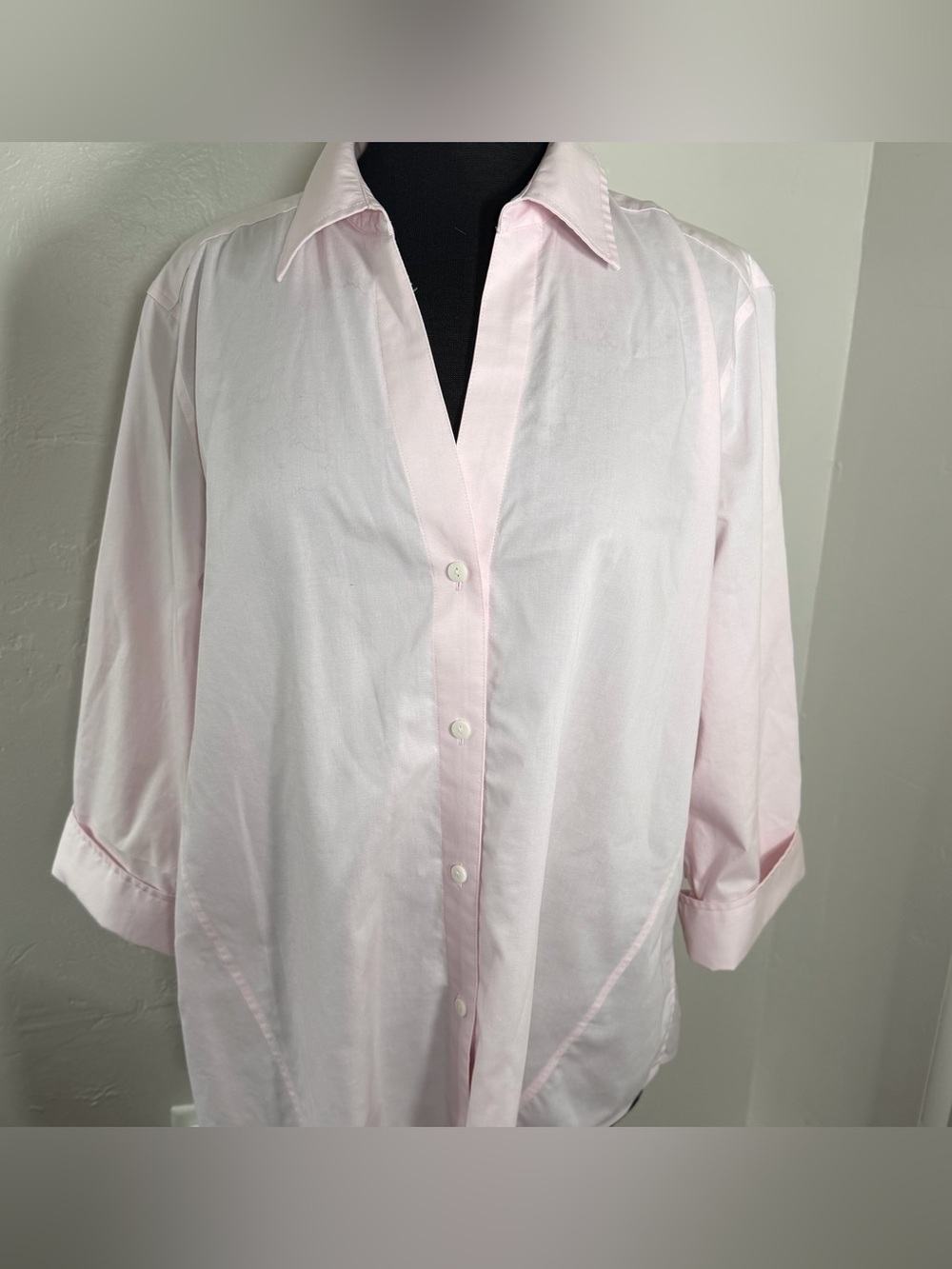 Foxcroft  Women's  XL Pink Non-Iron 3/4 Sleeve Blouse Shirt Cotton Button-Up